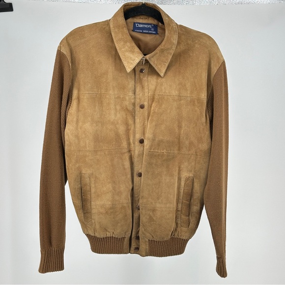 Vintage Men’s XL Damon Tan Lightweight Sweater Jacket‎ with Suede 70’s 80’s - Picture 1 of 10